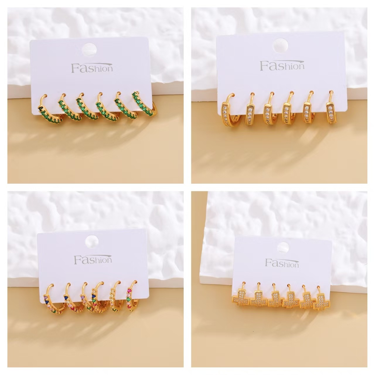 European American Light Luxury Colorful Zircon Earring Set, Real Gold Plated, Vintage Niche Design, New Earrings And Ear Accessories Wholesale