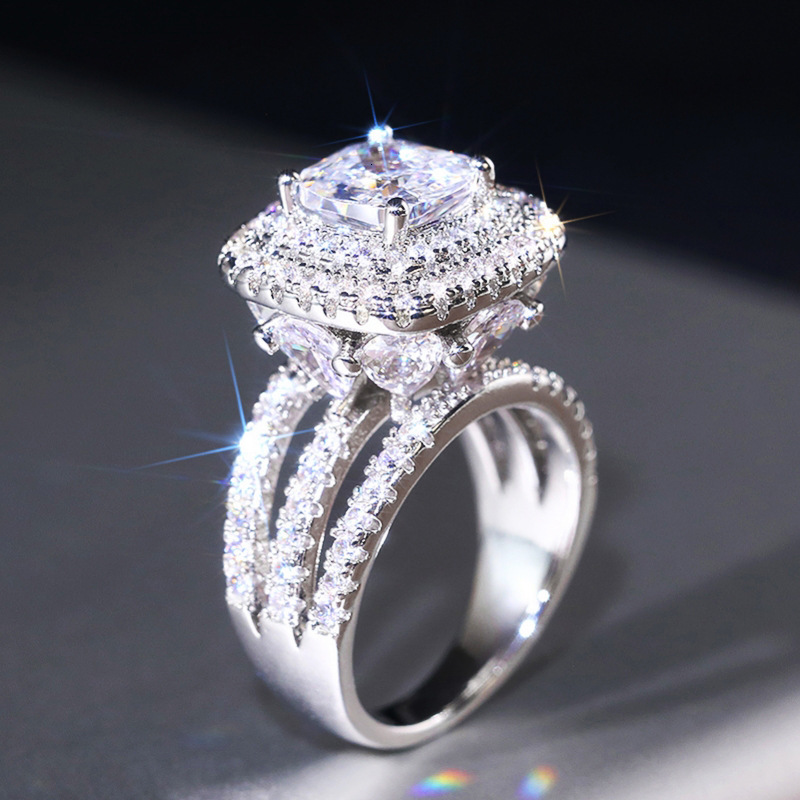 Huitan European American Cross-Border Square Zircon Ring For Women, Fashionable Teardrop Ring, Sparkling Popular Wedding And Party Jewelry