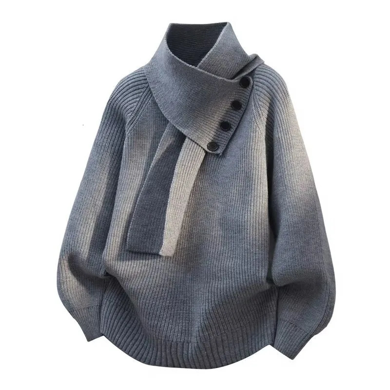 Autumn and winter ins lazy style thick scarf sweater men's Korean version trendy loose solid color base knit sweater 261015