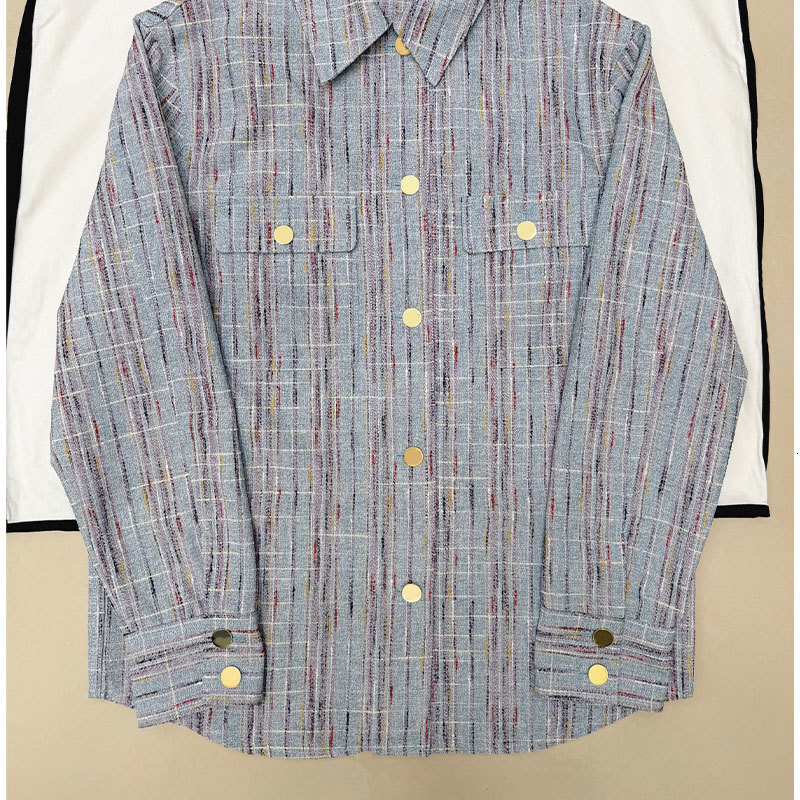 Ladies Fall New Blue Purple Striped Shirt, Designer Vintage Luxury Lapel Single Breasted Long Sleeve Oversized Blouse, Silk Cotton Blend Soft Wear F