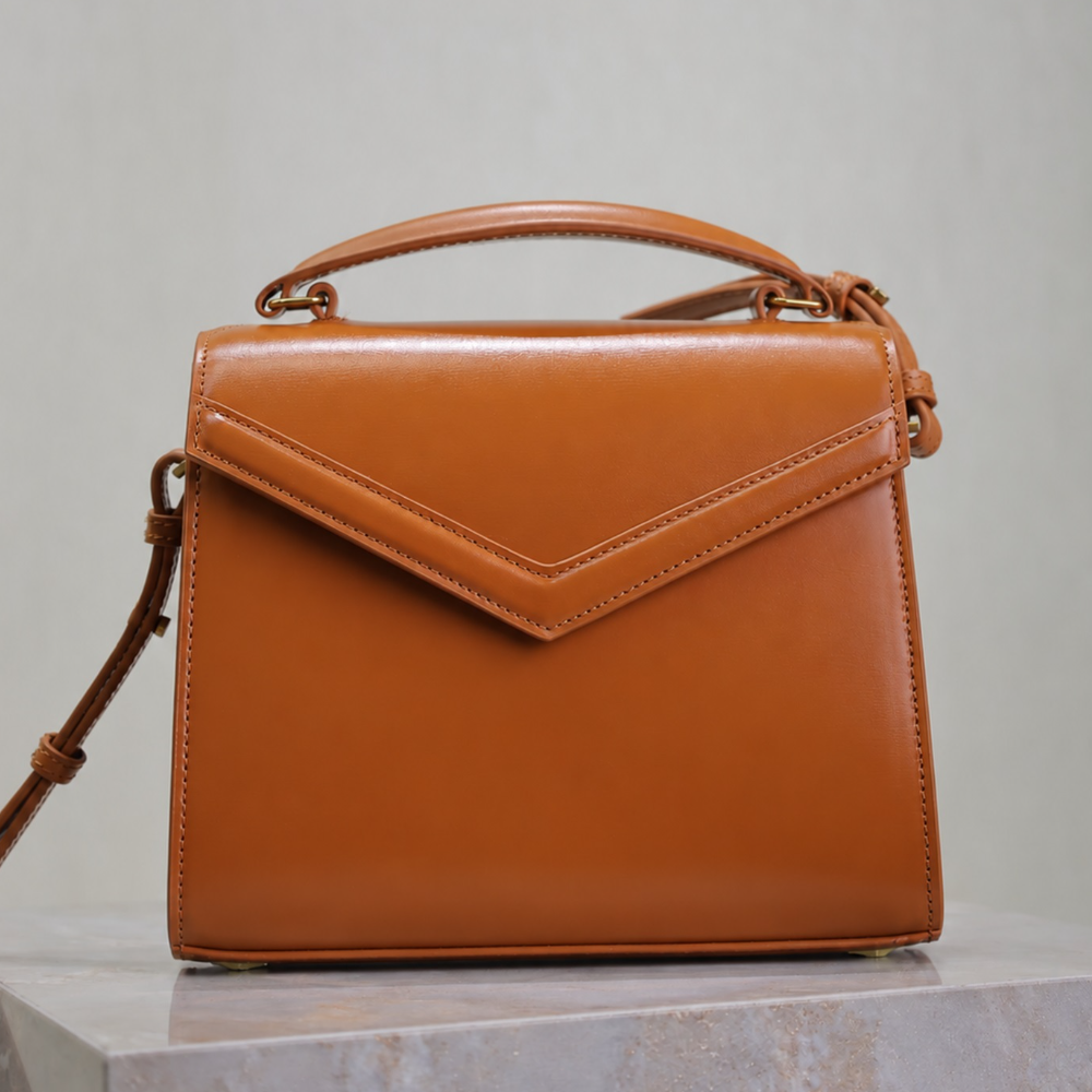 Structured Top Handle Satchel Bag Smooth Leather V Flap Turn Lock Adjustable Crossbody Elegant Daily Style Top-Tier Designer Bag