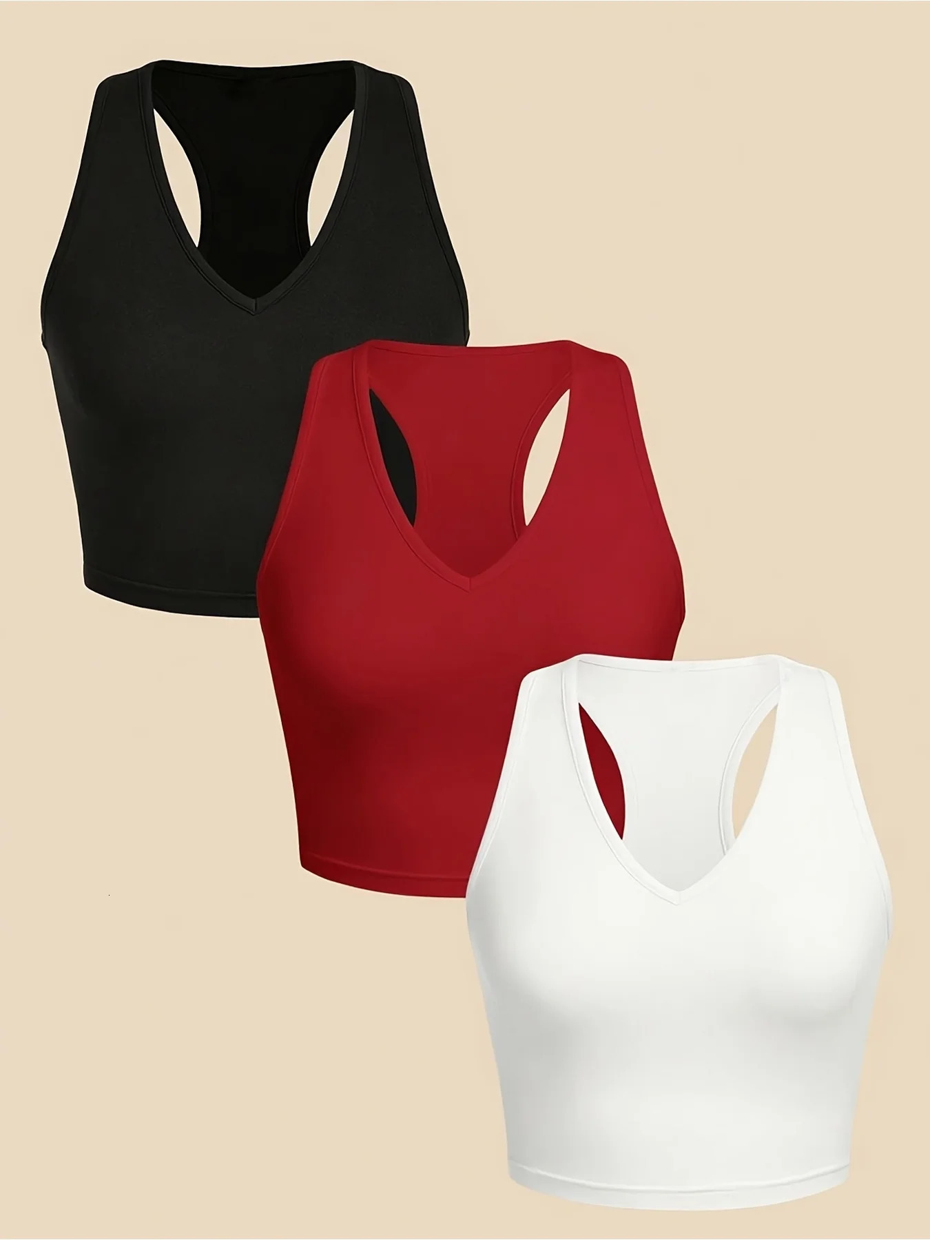 2026 Spring and Summer Casual Elegant Pure Color VNeck Comfortable Short Tank Top ThreePiece Set 261017