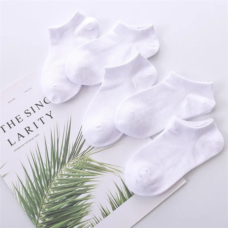 5 Pairslot 1 to 12 Years Summer Solid White Cotton Socks For Children Socks Spring No-show Low Cut Socks Boys Girls Boat Socks 261015