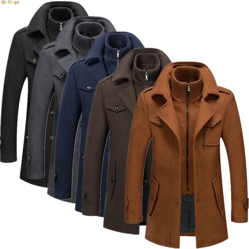 Winter Mens Thick Jacket Business Casual Outwear Asian Size Coat Multiple Pockets Wool Blends 261016