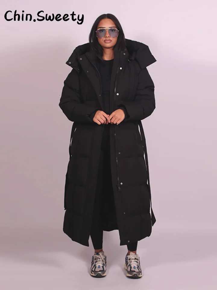 Women's Down Parkas Warm Women's Puffy Quilted Hooded Long Cotton Coat Loose Solid Stand Collar Lace Up Zipper Overcoats 2026 Winter Lady