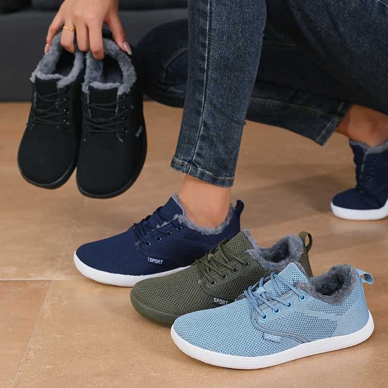 Casual Shoes Unisex Fall Winter Fleece Lined Flat Casual Sneakers Slip on Laceless Plus Size Lightweight Warm Soft Outdoor Walking Cozy Shoes H26101