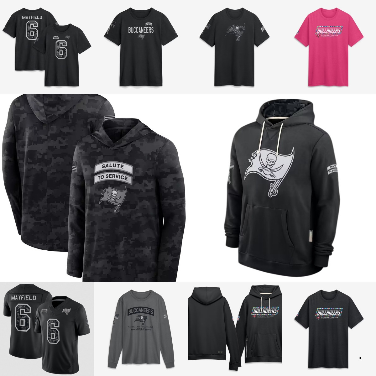 Buccaneer Men T-shirt 2026 Salute to Service Sideline Pullover Hoodie Long sleeves Jerseys Women Youth Black Jacket