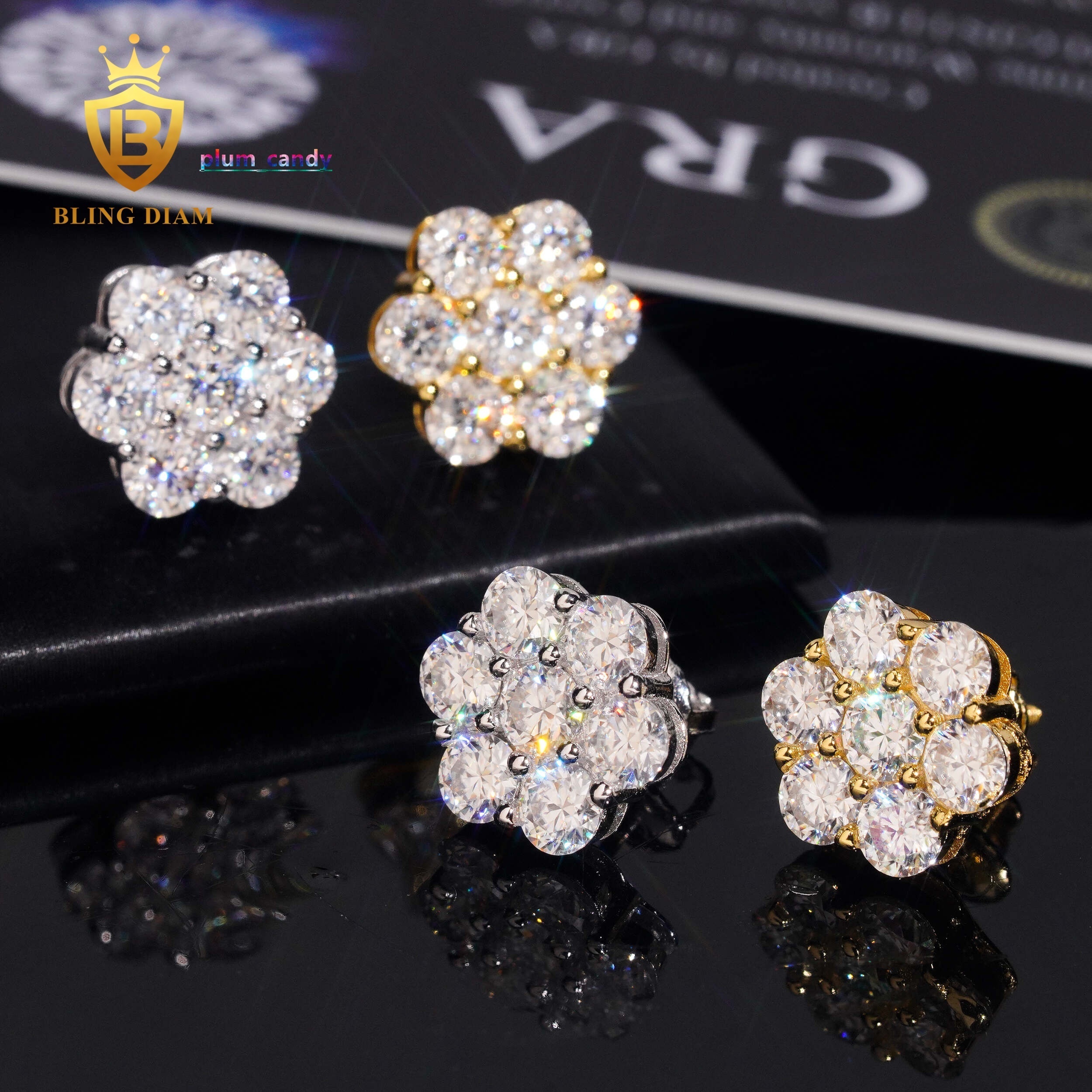 Wholesale Factory D VVS Moissanite Earrings Flower Earrings 925 Sterling Silver Hypoallergenic Screw Back Fine Jewelry