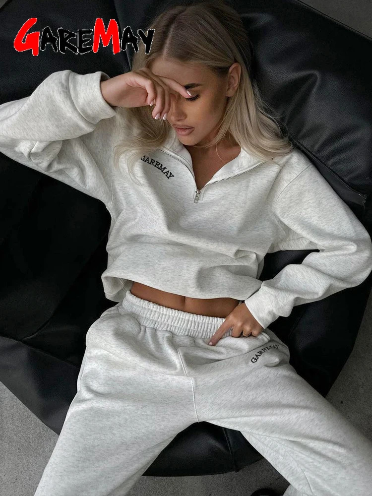 Autumn Women's Tracksuit with Zipper Cotton Oversize White Casual Two Piece Set Women Classic Sports Trouser Suits for Women 261012