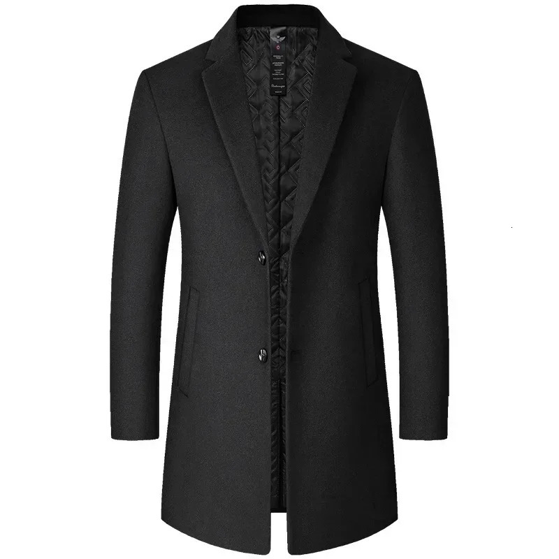 BROWON Winter Woolen Coat Men 2026 Solid Turn-Down Collar Trench Coats Mens Overcoat Long Jacket for Men Gabardina Hombre 261015