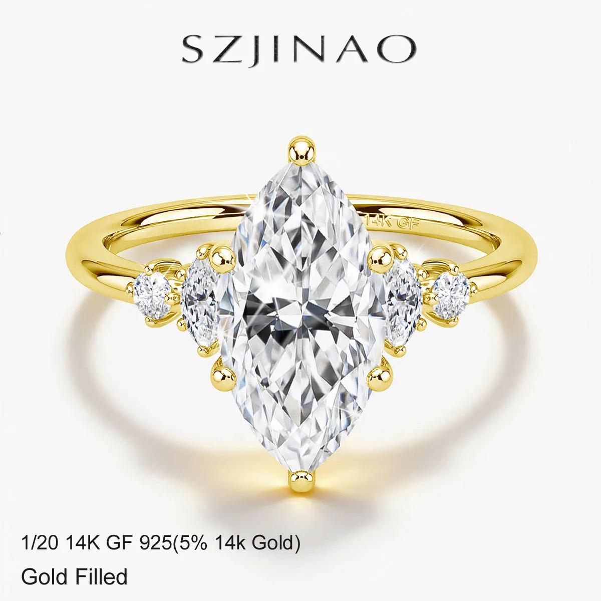 GRA Certified 2CT Marquise Cut Ring Solid 14K Gold Filled Non Tarnish Diamond Wedding Rings for Women High Quality 261017