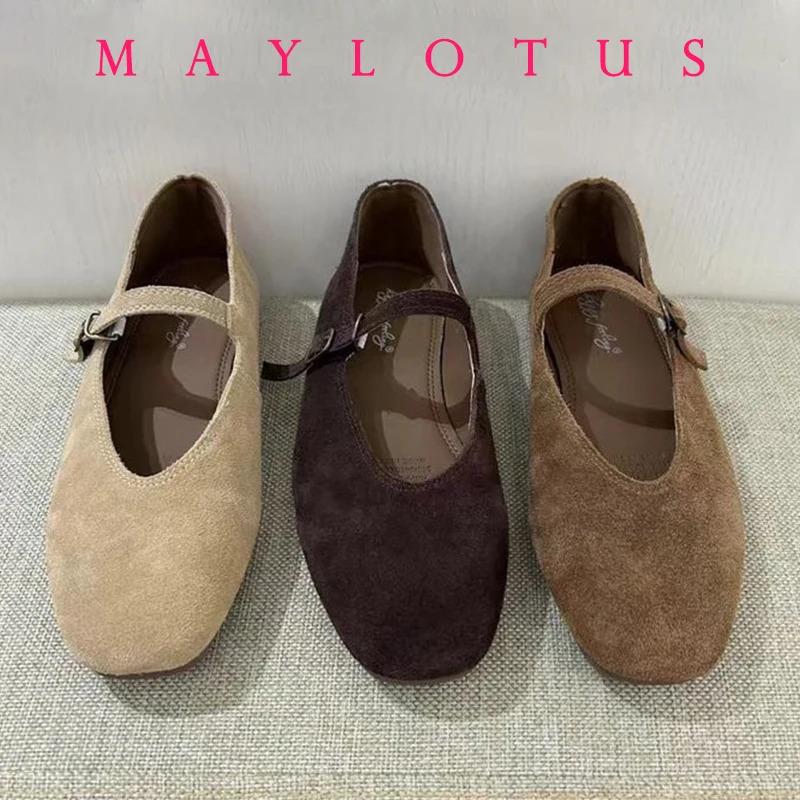 Spring Autumn Fashion Flat Ballet Shoes Women Ballet Suede Leather Round Toe Female Ballerina Soft Moccasin Mary Janes Shoes 261017