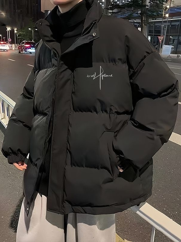 Men New Winter American Style Stand Collar Puffer Cotton Coat Thickened Warm High End Soft Casual Outerwear For Adult Men Daily Street Business And