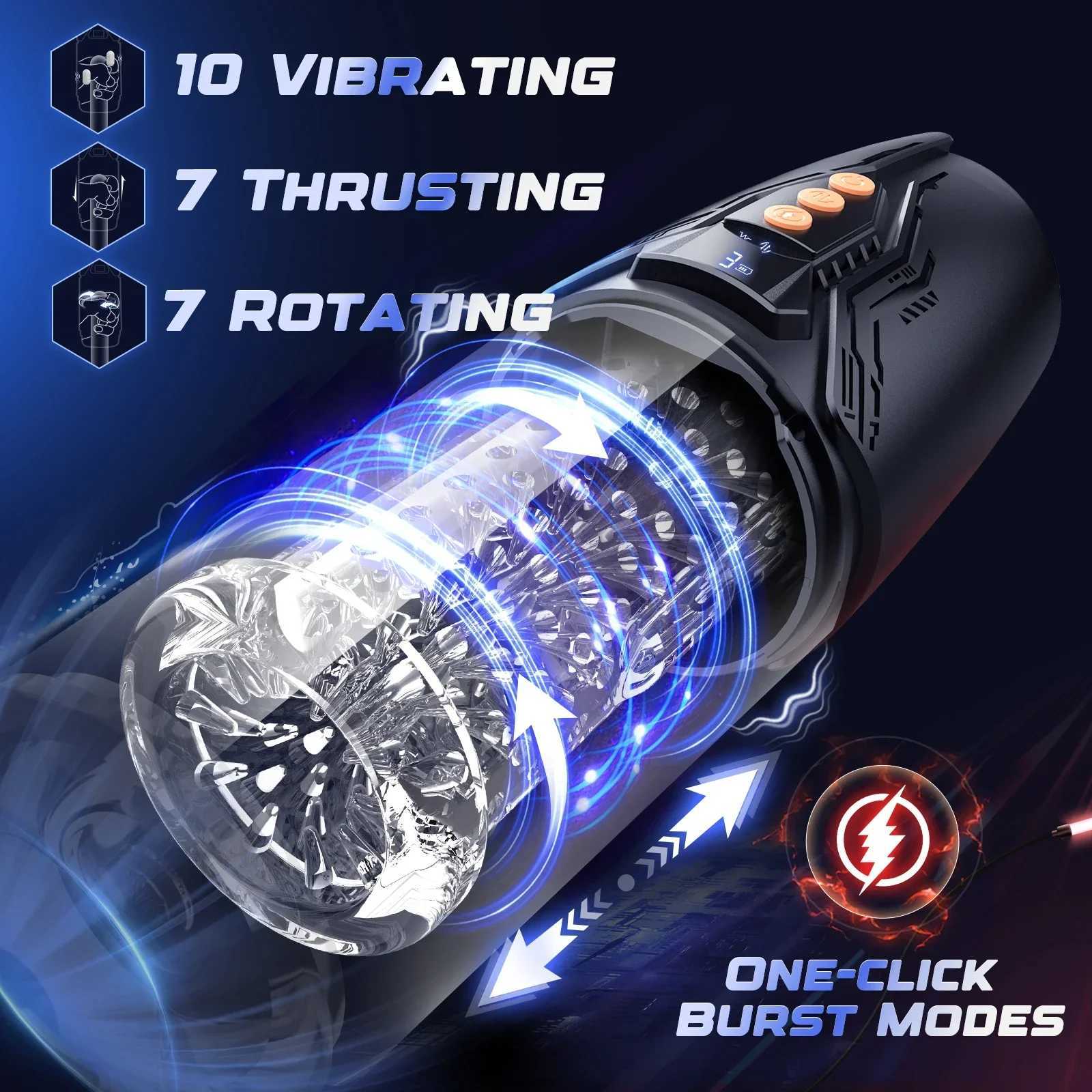 Male Automatic Masturbator Cup 7 Rotating Thrusting Sucking 10 Vibrating Modes Penis Pump Pocket Pussy Adults s for Men M261017
