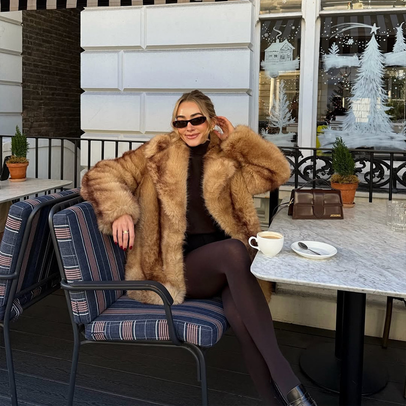 Big Fur Collar Warm Coat Faux Fur Jacket Cross-Border Faux European And American Autumn Winter New Fur Coat Short Top Warm Plus Size Women's Cl