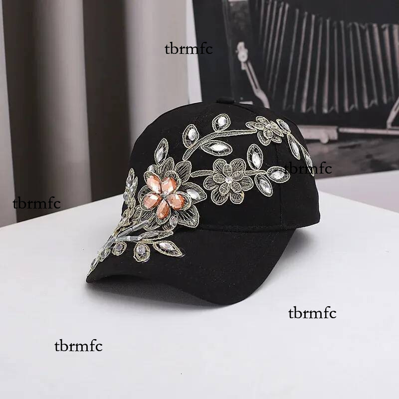 newElegant Womens Rhinestone Floral Embroidered Baseball Cap Crystal Flower Lace Patchwork Adjustable Casual Sun Hat for Party Dai 260716
