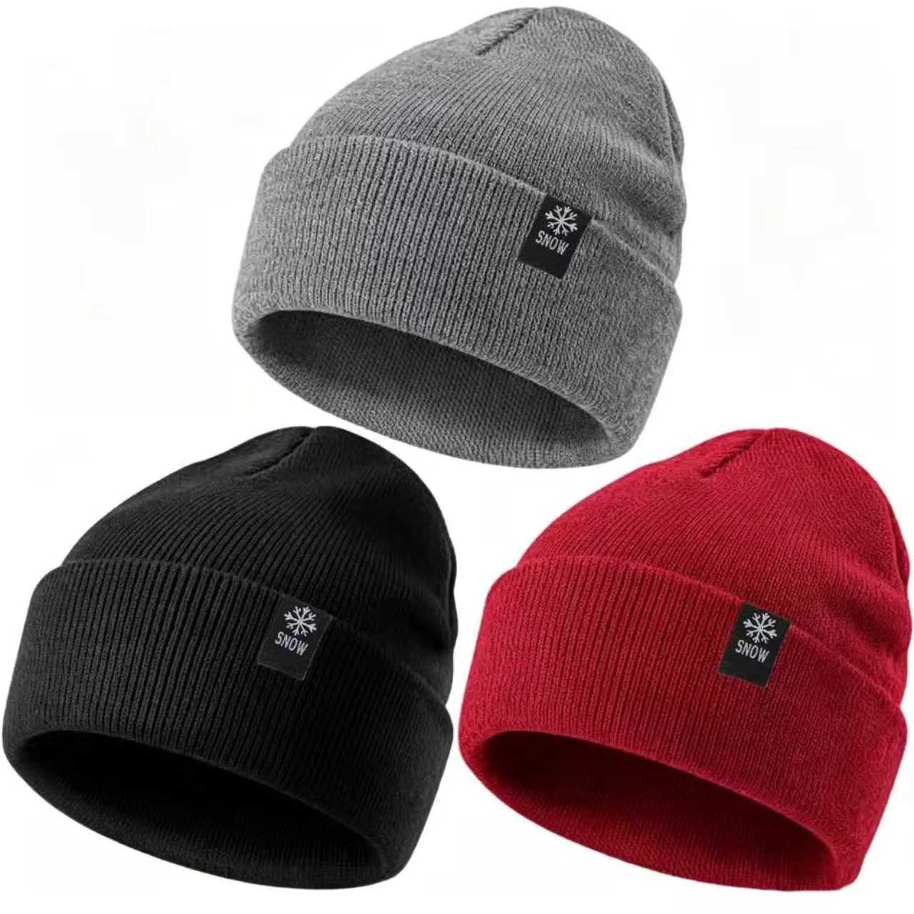 Beanie/Skull Caps Unisex Knit Beanie Hat Soft Warm Winter Skull Cap Snow Label Patch Cuffed Beanie for Men Women Outdoor Ski Daily Wear OutfitsT2610