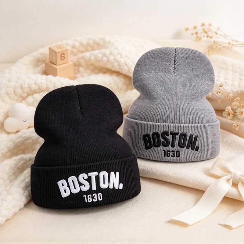 Beanie/Skull Caps BOSTON Embroidery Knit Beanie Hat Unisex Cuffed Skull Cap Soft Stretchy Winter Knitted Hat for Men Women Streetwear OutdoorT261017