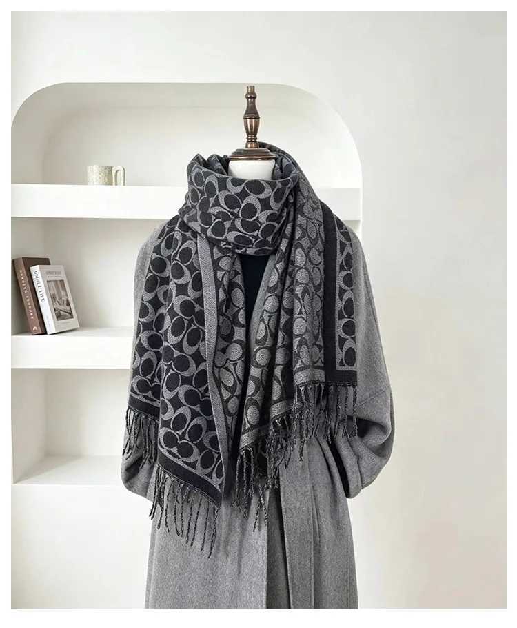 Autumn and Winter Popular Imitation Cashmere Scarf Women's Double-sided Thick Tassel Shawl Dual-use Warm and Versatile Scarf S261017D7JO
