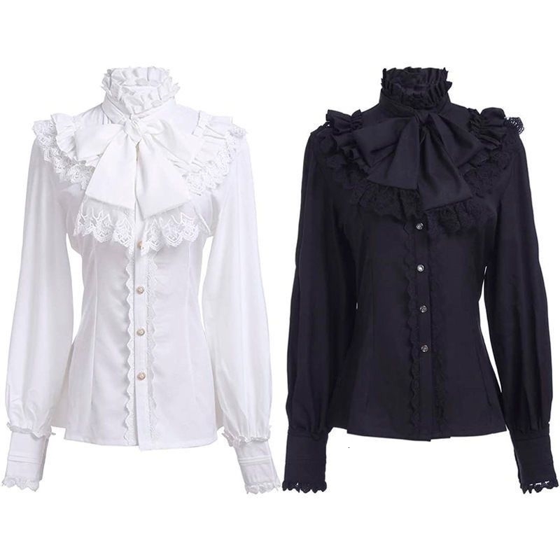 2026 Autumn Arrival Women's Vintage Ruffle Collar Shirt High Neck Lace Trim Button Down Shirt Elegant Gothic Blouse Tops 261015