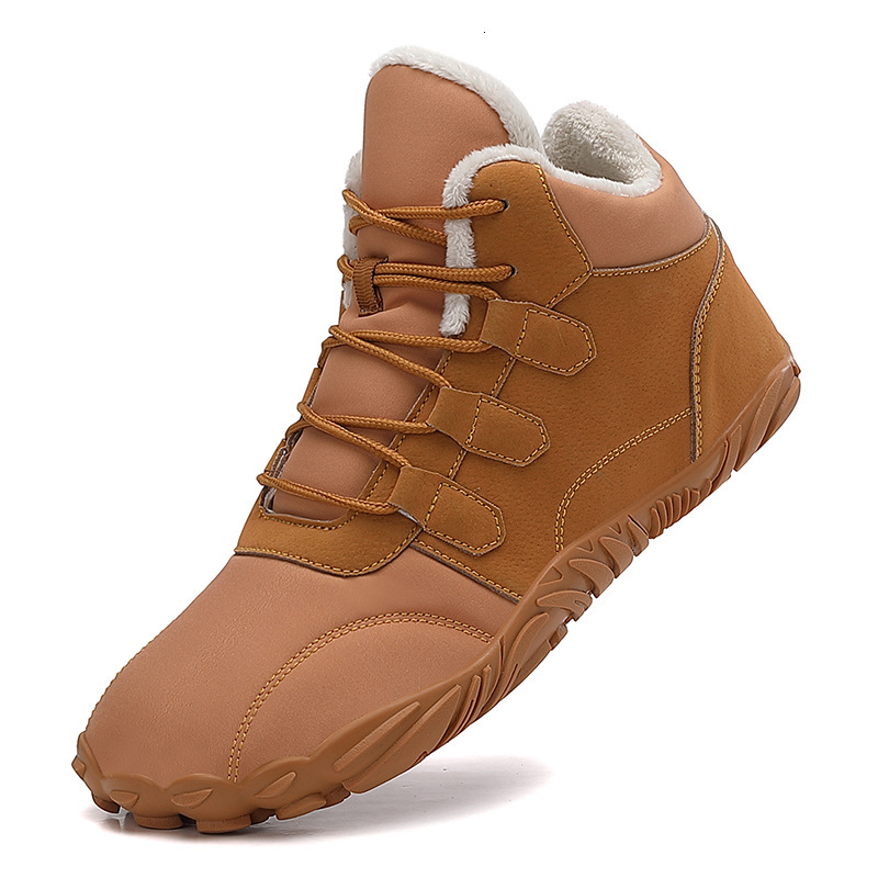 Retro Barefoot Snow Boots for Mens Womens Warm Fleece Lined Winter Cotton Shoes Zero Drop Wide Toe Non Slip Casual Booties