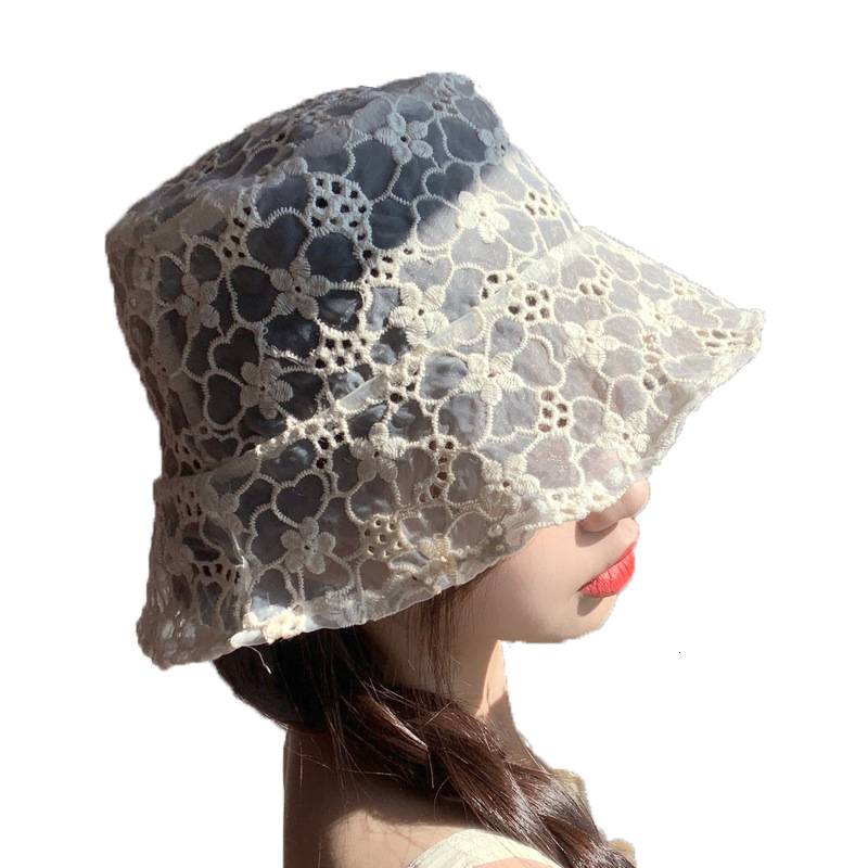 Summer New Hollow Lace Fisherman for Women Korean Versatile Cute Small Flower Bucket Internet Celebrity Same Style Sun Hat