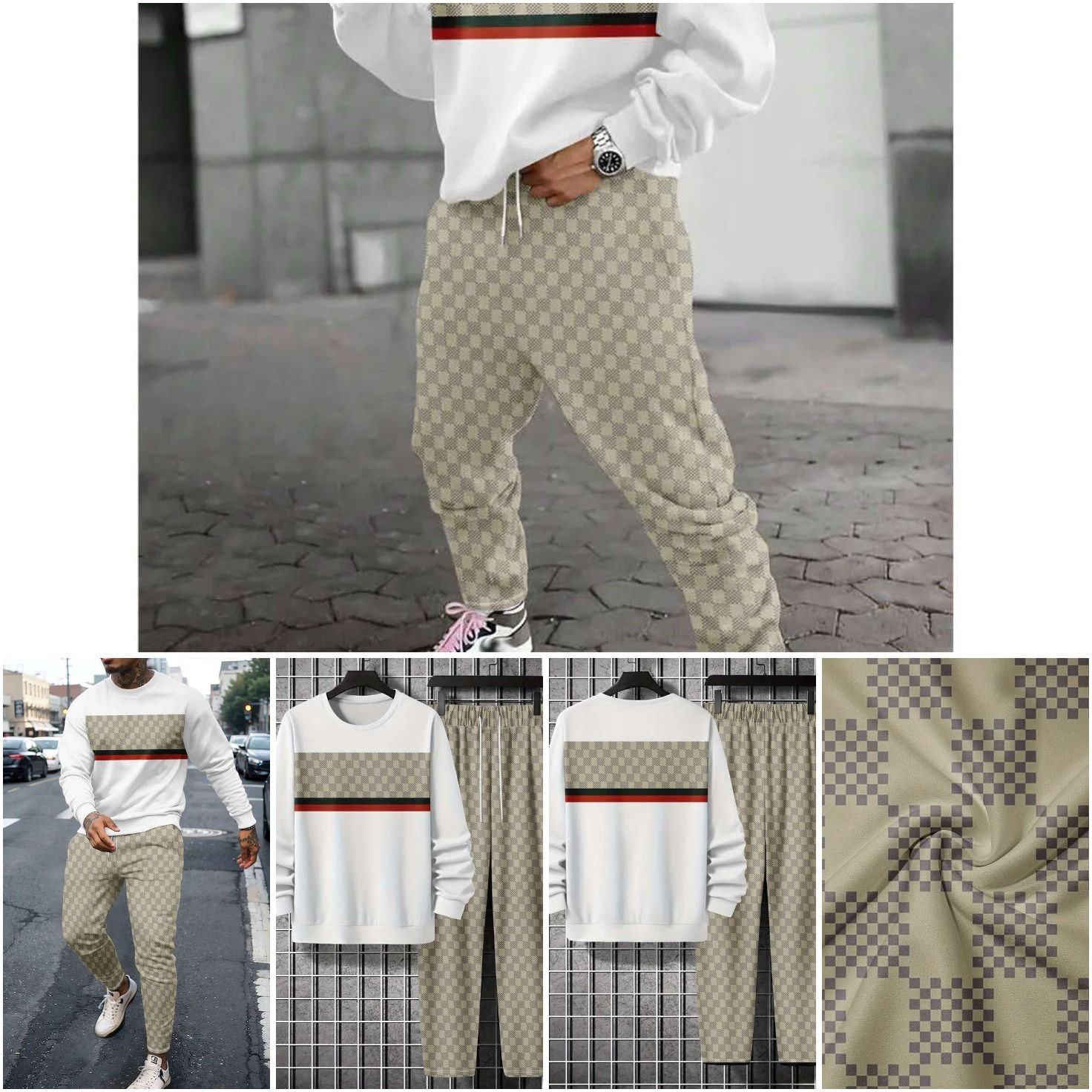 Free Shipping3D Printed Round Neck Drop Shoulder Sweatshirt And Joggers Two-Piece Set, Casual Sport Men 's Outfit, Can Be Used As A Gift, Joggi