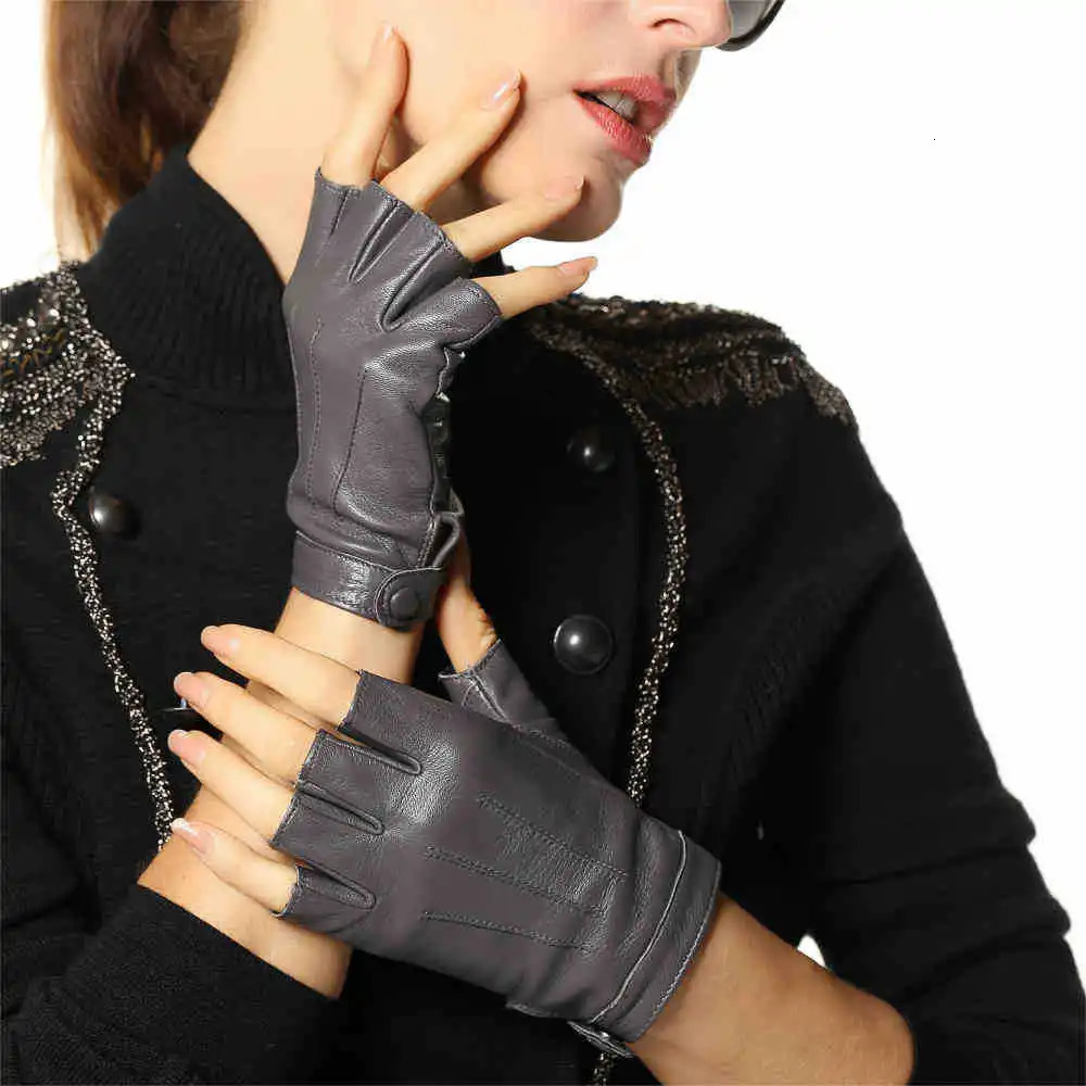 Genuine Leather Half Finger Women Gloves Solid Color Fashion Casual Elegant Lady SemiFinger Sheepskin Glove L135NN 261017