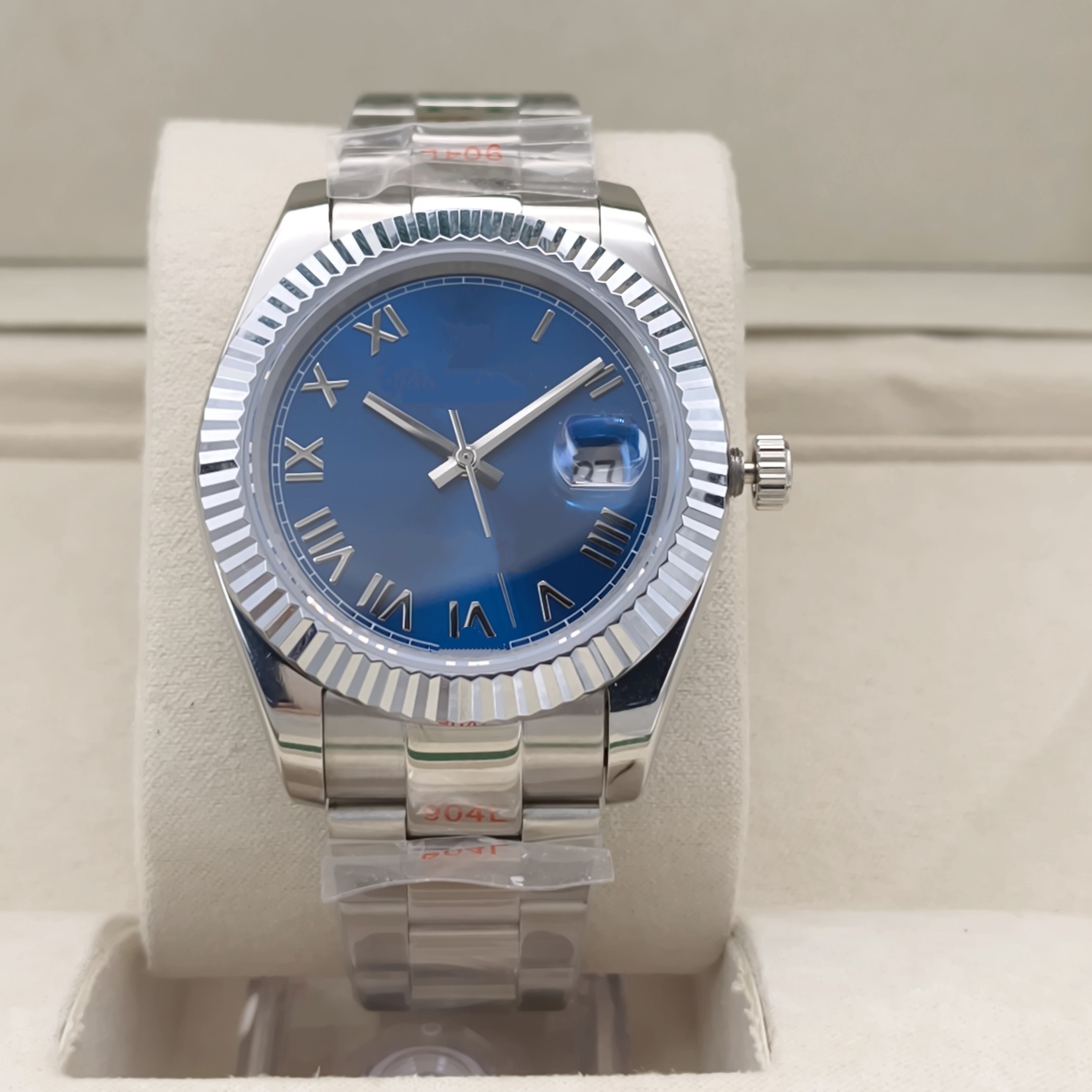 2026 New High Quality Watch Date Just 2836-4 43MM Roman numeral blue groove bezel sapphire 3-link dial waterproof men's watch