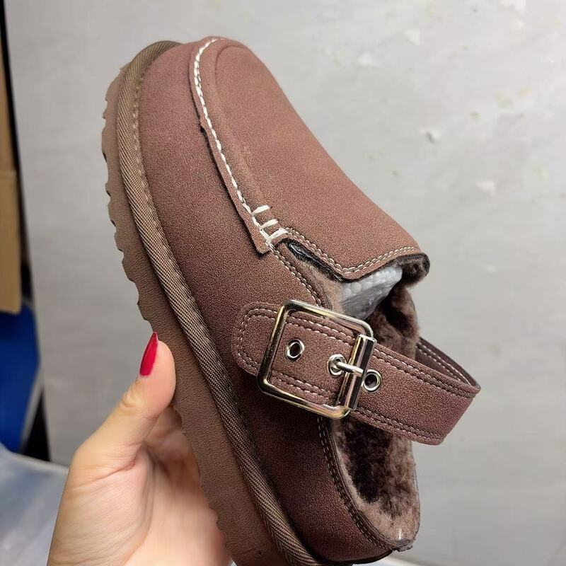 Uggswomens Designer Shoes Buckle Thick Soled Furry Slippers For Women Plus Size Fleece Lined Thickened Snow Boots Closed Toe Cotton Shoes Women Shoe