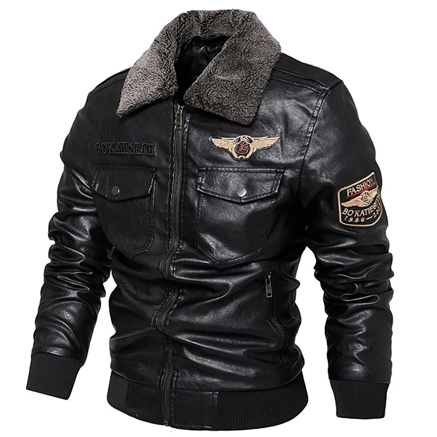 Fleece Fur Collar Windbreaker Coat Male Pu Jacket Men Thick Warm Cashmere Military Bomber Tactical Leather Jackets Mens Outwear 261012