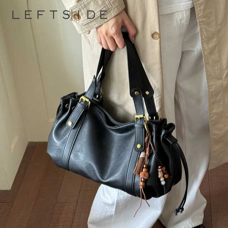 Cross Body LEFTSIDE Women Vintage PU Leather Hobo Shoulder Bag Drawstring Design Vintage Casual Daily Handbags 2026 New Hand Bags H261016
