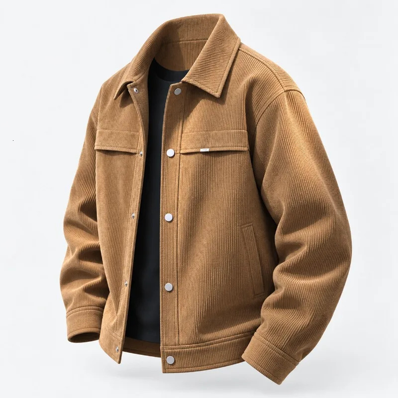 Mens Corduroy Overshirt Snap Button Front Dual Flap Chest Pockets Turn Down Collar Long Sleeve Regular Fit Casual Jacket 261016