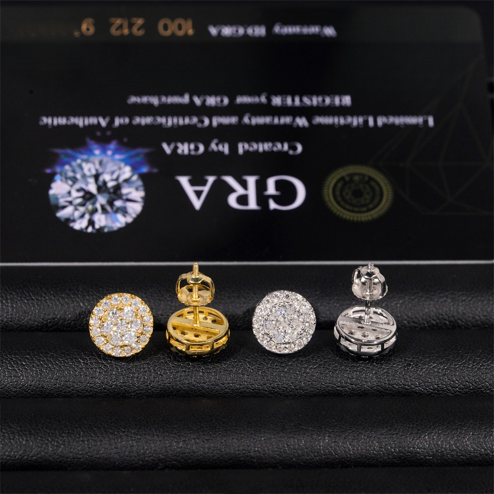 9.7mm round hip-hop fashion earrings, S925 silver inlaid with moissanite, passes testing, minimalist earrings