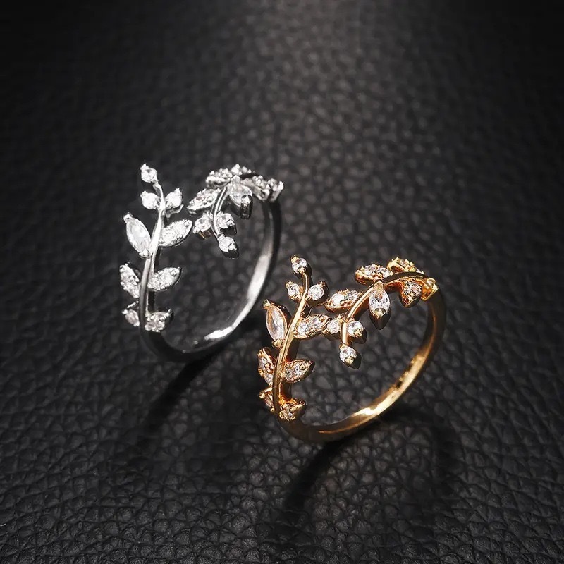 925 Sterling Silver Adjustable Olive Branch Rings for Women Romantic Moissanite Open Rings Korean Style Party Fashion Jewelry Gifts
