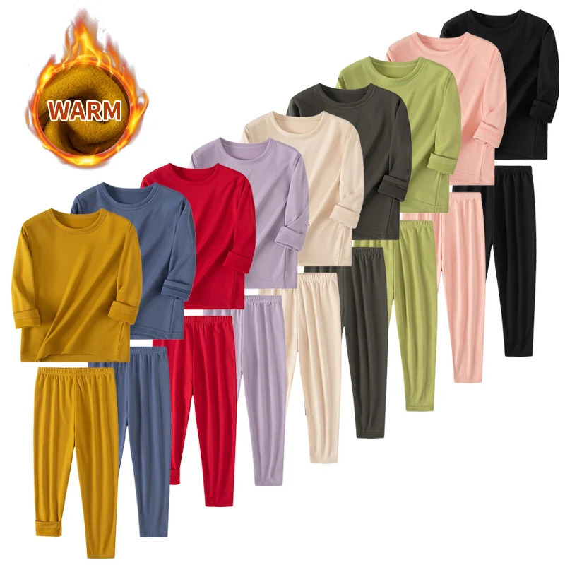 2piece Autumn And Winter Children's Solid Color Simple Multi Color Warm Underwear Set for Boys and Girls Fashion Home Base Shirt 261015