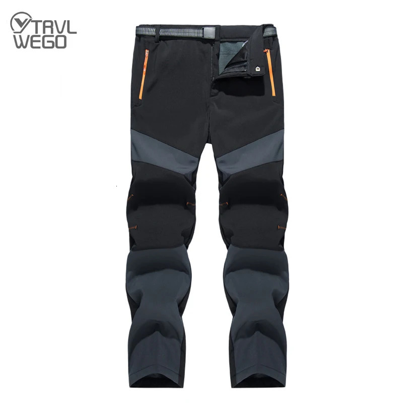 TRVLWEGO Men Winter Hiking Pants Trekking Inner Fleece Soft Shell Thermal Male Outdoor Sports Ski Walking Camping Trousers 261017