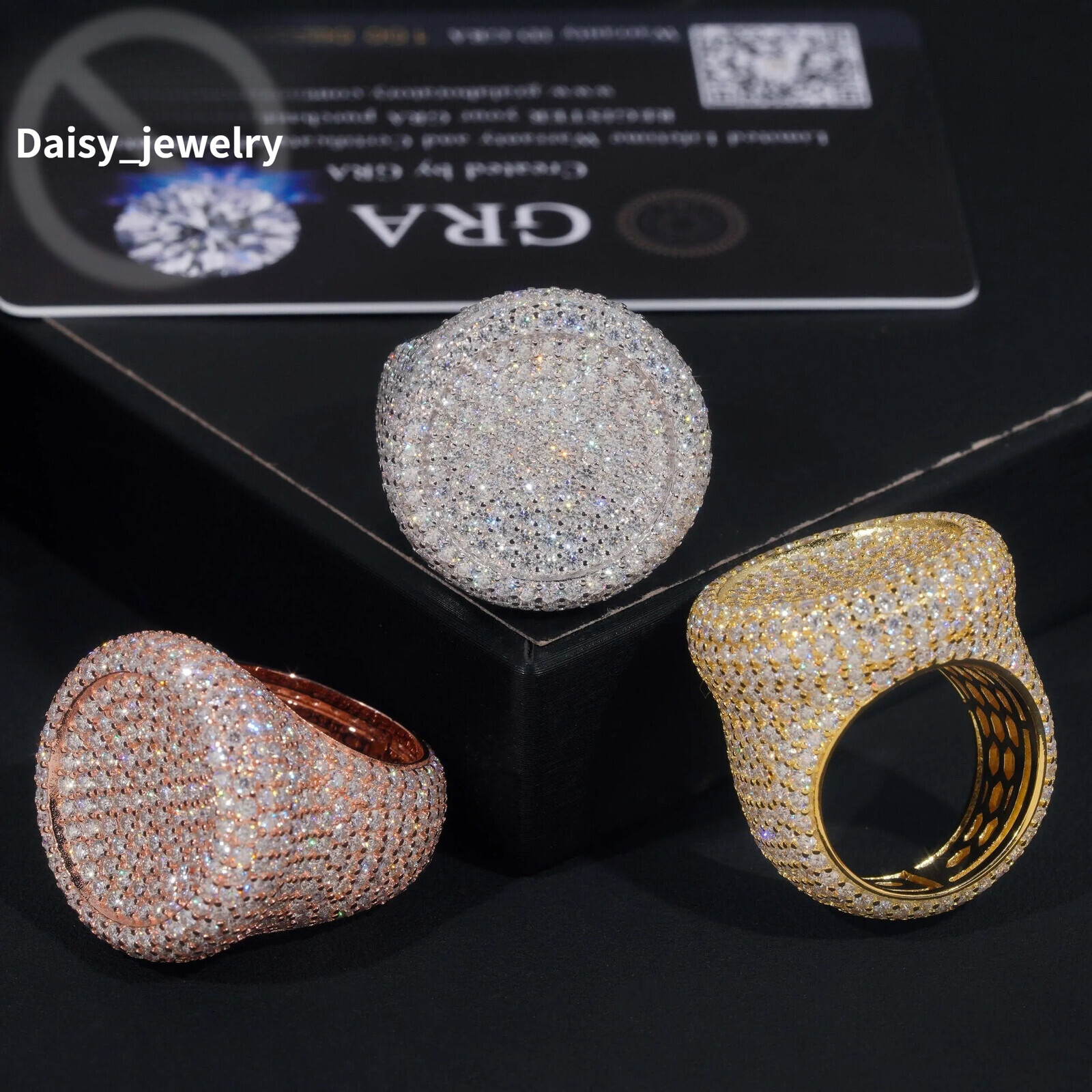 Stock Pass Tester Hip Hop Jewelry 925 Silver Fully Iced Bubble Edge Round Diamond Moissanite Men Pinky Ring