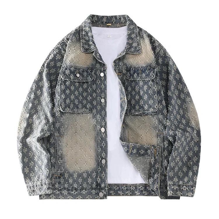 Laser Jacquard Gradient Denim Jacket Designer High-Quality Men's Jackets Autumn/Winter Subtle Pattern Embossed Letter Turn-Down Collar Denim Ja