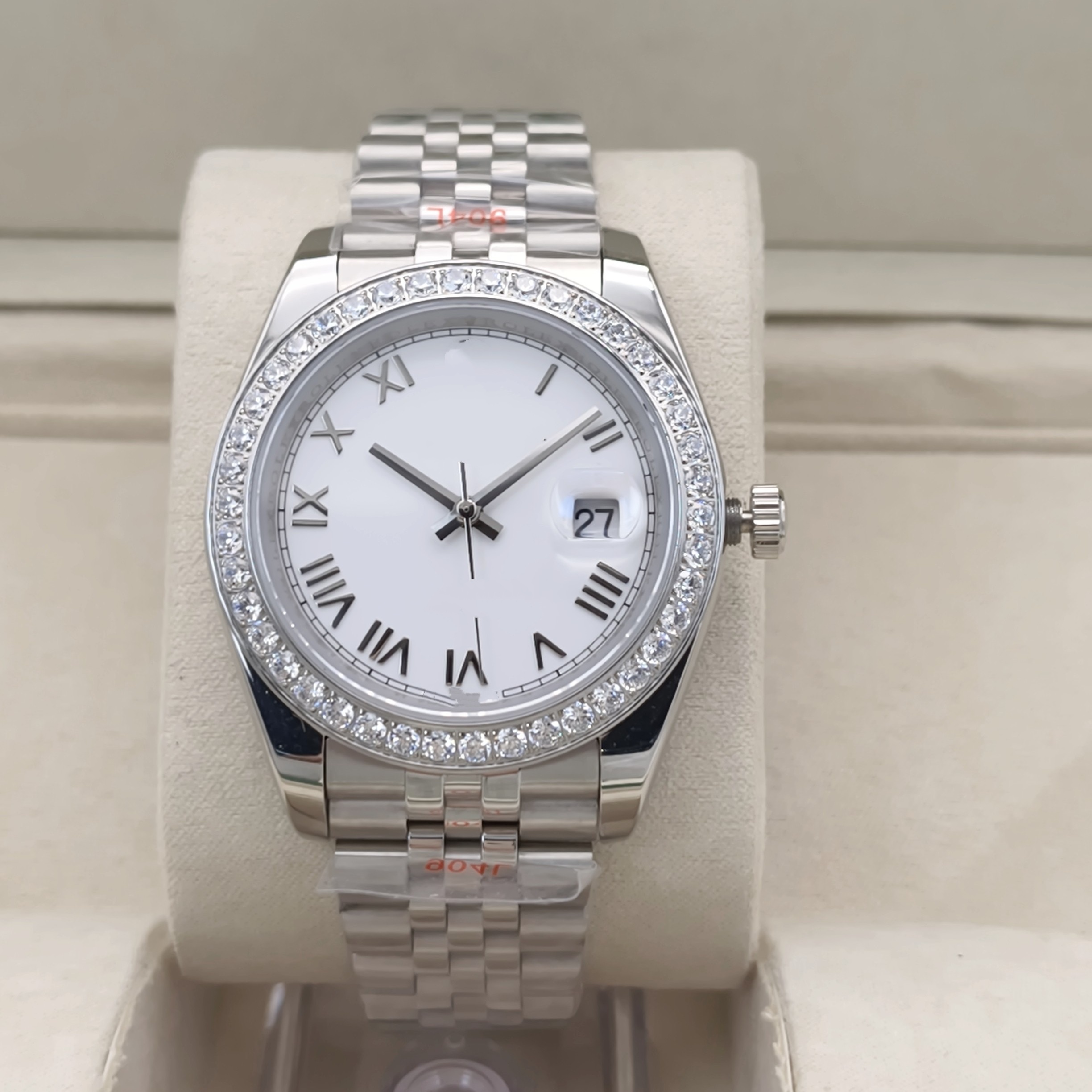 2026 New High Quality Watch Date Just 2836-4 43MM Roman numeral white diamond bezel sapphire 5-link dial waterproof men's watch
