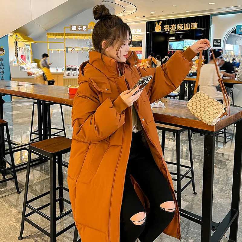Women's Down Parkas Women's Coat Hooded Side-Pocket Cotton Jacket Girls Loose Long Down Retro Versatile Thick Warm Cotton Padded Ladies�