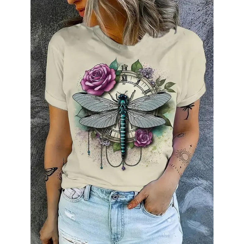 2026 Independent Website: Spring/Summer Hot-Selling Women's T-Shirts, Featuring 3D Floral Digital Prints, Casual Round Neck, And Short Sleeves