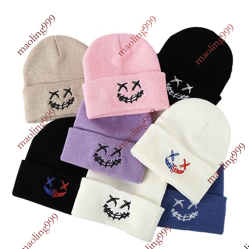 Men's Street Knitted Cap Women's Casual Fall Winter Wool Hats Hip Hop Embroidery Funny Warm Caps