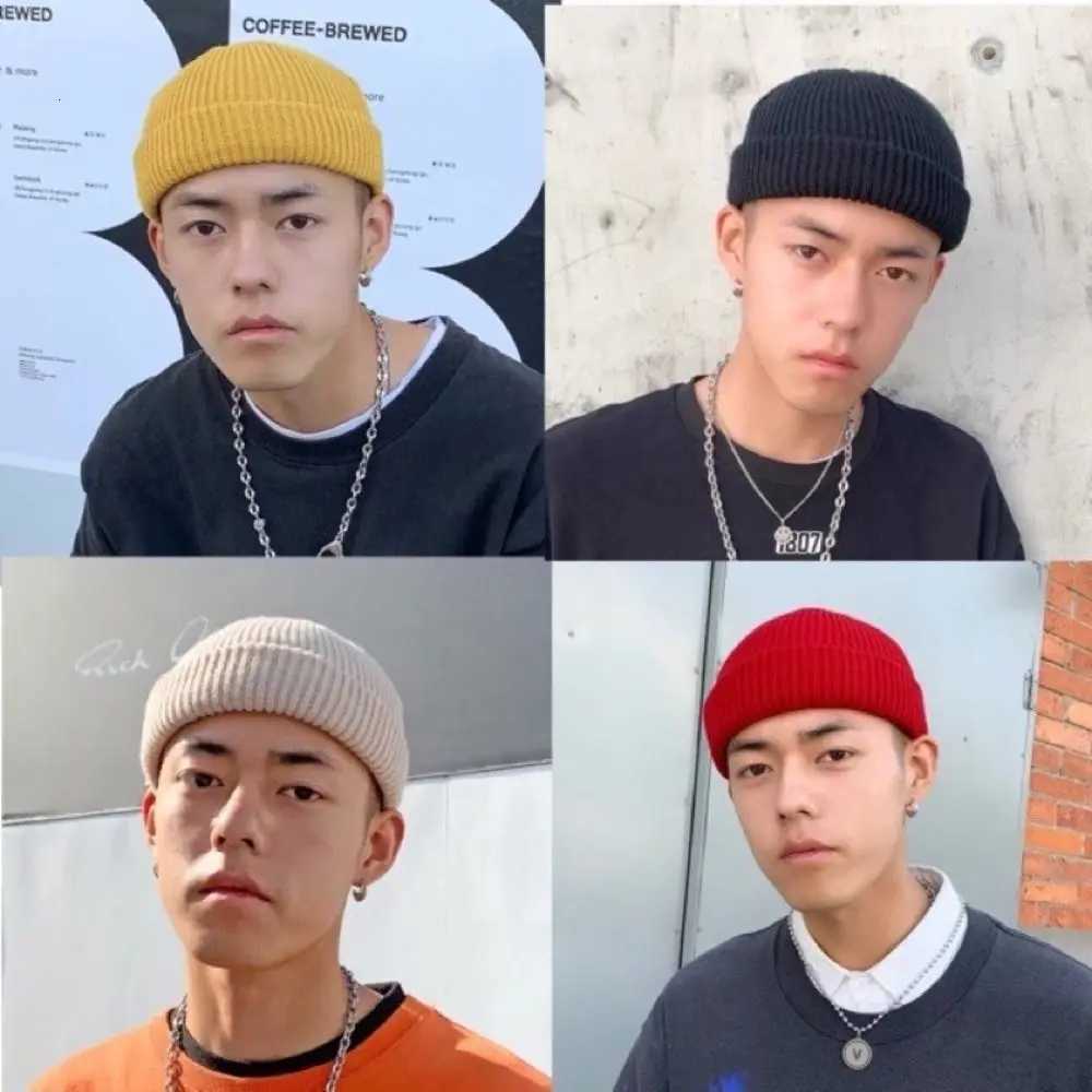 Beanie/Skull Caps Trendy Korean Style Knitted Hats Flanged Short Hip Hop Hat Warm Fisherman Beanies Autumn and Winter Q261017