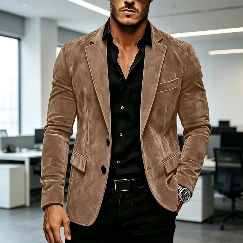 y Men's Suede Texture Blazer Notched Lapel Slim Fit 2 Button Sport Coat Business Casual Formal Wedding Party Suit Jacket 260924