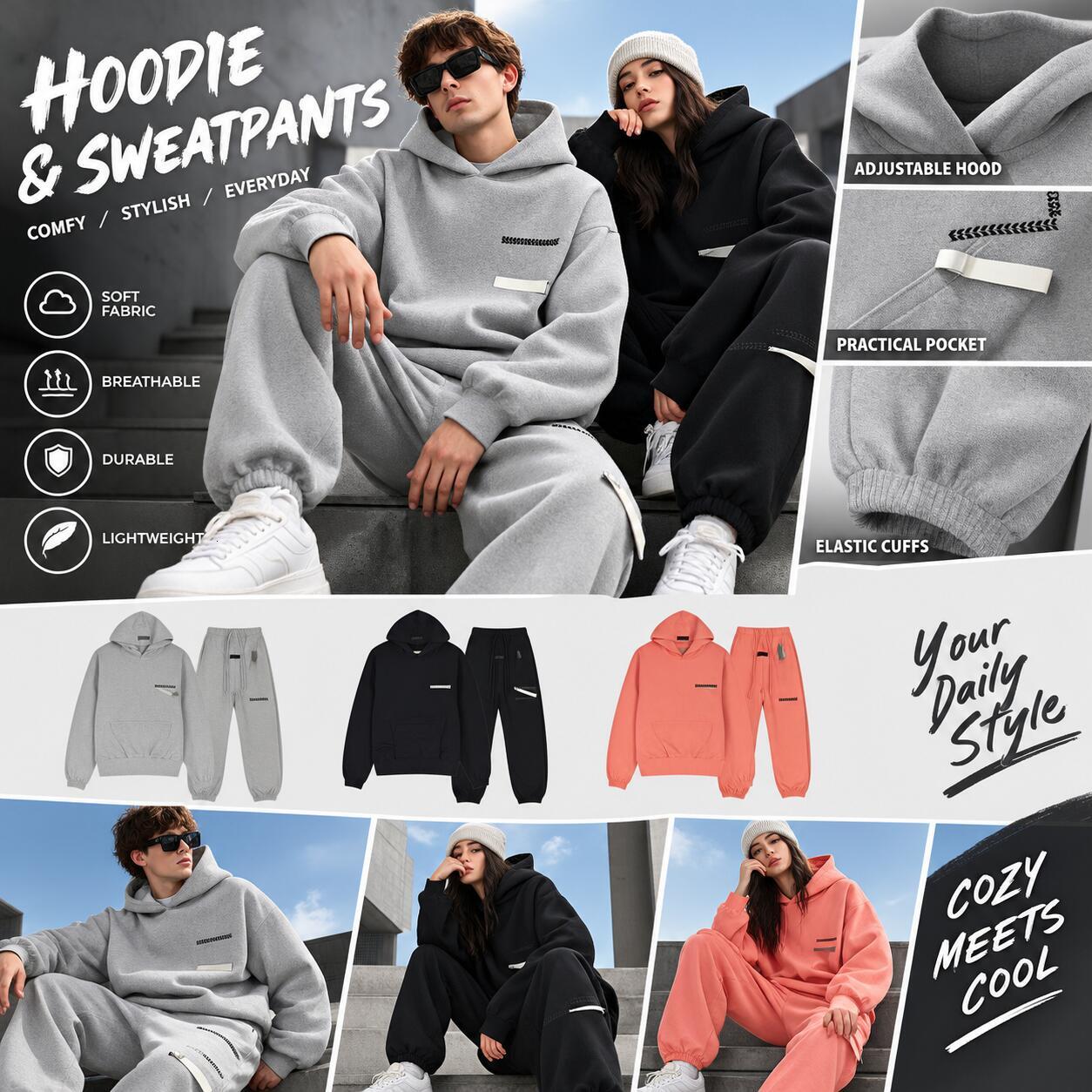 Men hoodies Designer essentiallhoodies Printed Sportswear Men Warm one and Two Pieces Set Loose Hoodie Sweatshirt Pants Sets Hoodie jogging 2026
