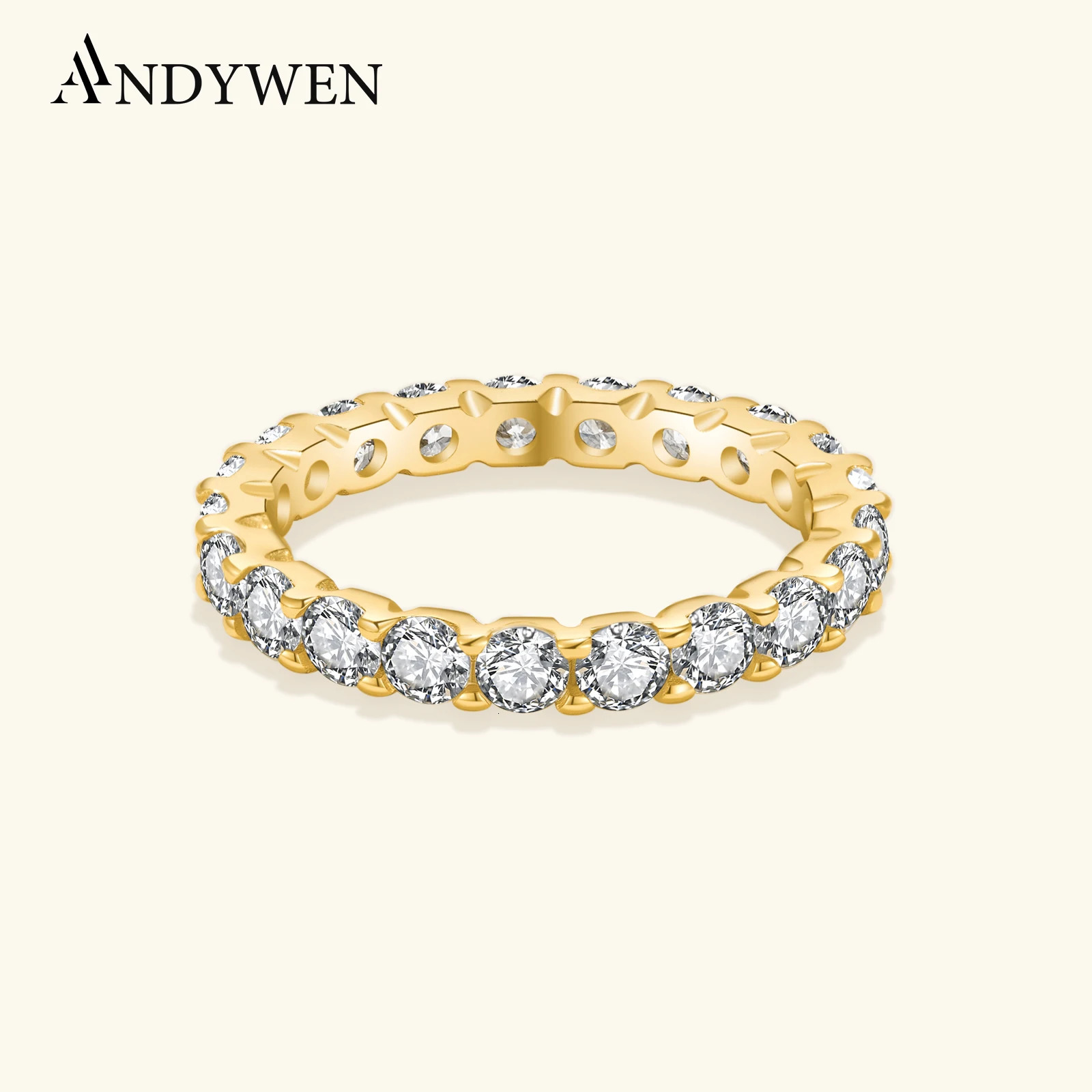ANDYWEN 100% 925 Sterling Silver Gold 3mm Zircon CZ Ring Big Large Women Fine Jewelry Crystal Women Spring Wedding 261017