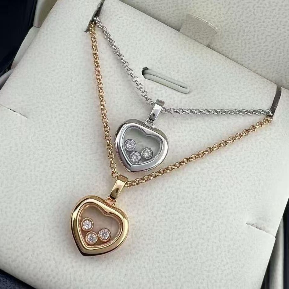 Chopardlies Chopardity Jewelry Necklace Chopars Happy Diamond Designer Necklace For Woman Man Heart-Shaped Three-Stone Clavicle Chain Elegant And Lu
