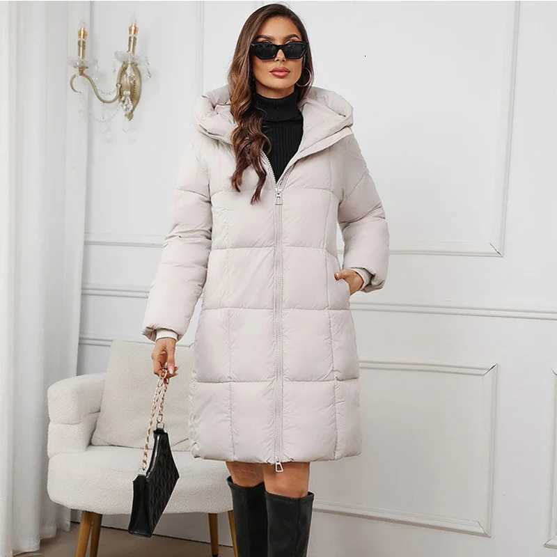 Women's Down Parkas Winter Women's Long Coat Windproof Warm Padded-Cotton Coat Simple Loose Hooded Parkas Fashion Plaid Quilted Jackets fo
