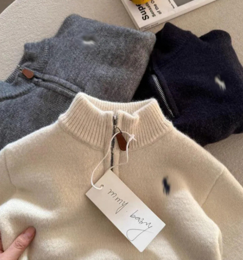 Designer Kids Sweater Pullover - Boys Girls Toddler Embroidery Half-High Neck Thickened Warm Zip-Up Knit Top Winter Fall ao